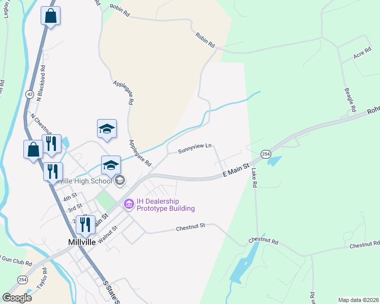 map of restaurants, bars, coffee shops, grocery stores, and more near in Millville