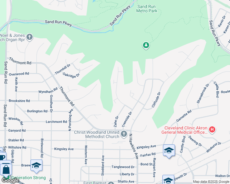 map of restaurants, bars, coffee shops, grocery stores, and more near 1776 Cromwell Drive in Akron