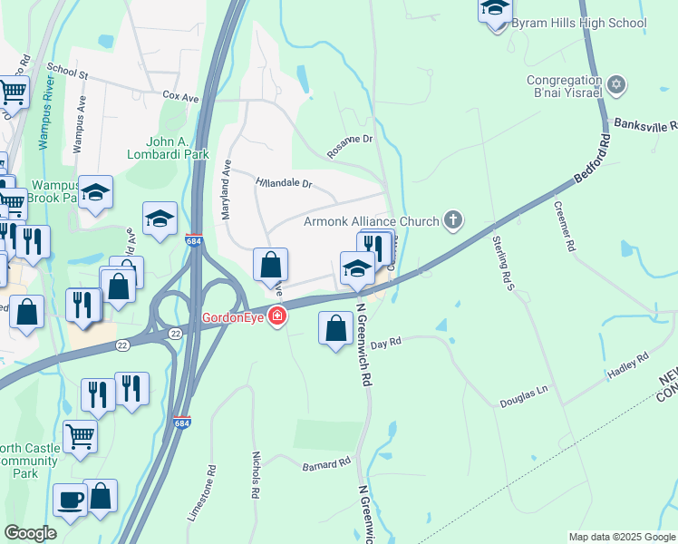 map of restaurants, bars, coffee shops, grocery stores, and more near 4 Niles Avenue in Armonk