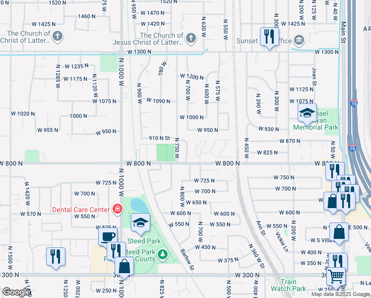 map of restaurants, bars, coffee shops, grocery stores, and more near 684 West 800 North in Clinton