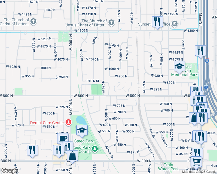 map of restaurants, bars, coffee shops, grocery stores, and more near 697 West 950 North in Clinton