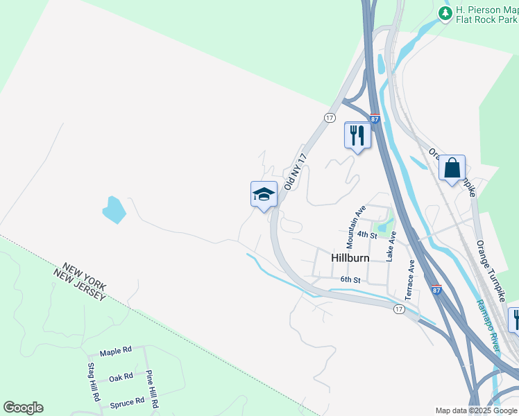 map of restaurants, bars, coffee shops, grocery stores, and more near 32 Boulder Avenue in Hillburn