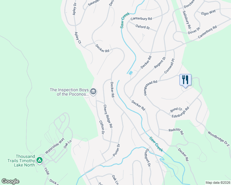 map of restaurants, bars, coffee shops, grocery stores, and more near Decker Road in Bushkill