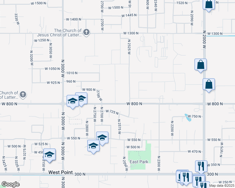 map of restaurants, bars, coffee shops, grocery stores, and more near 878 North 2600 West in Clinton