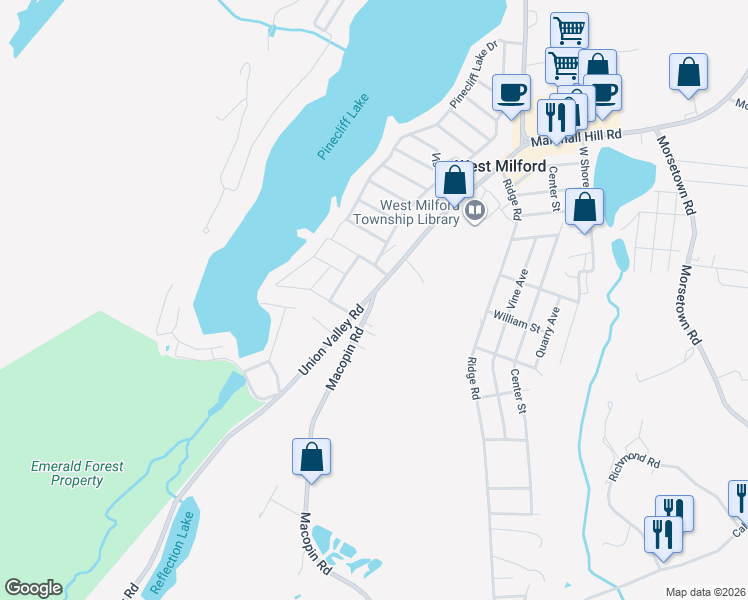 map of restaurants, bars, coffee shops, grocery stores, and more near 16 Meadow Road in West Milford