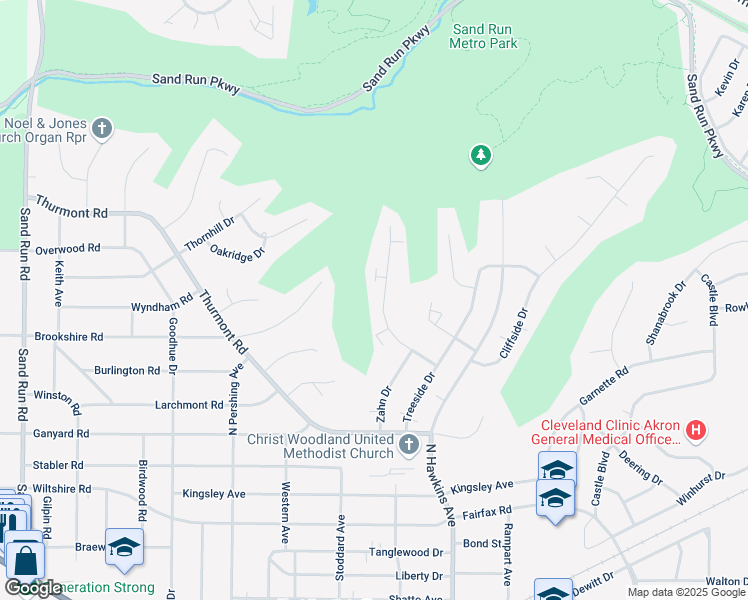 map of restaurants, bars, coffee shops, grocery stores, and more near 1812 Cromwell Drive in Akron