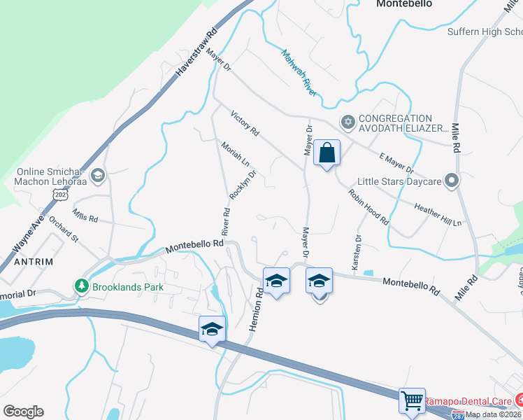 map of restaurants, bars, coffee shops, grocery stores, and more near 20 Moriah Lane in Suffern