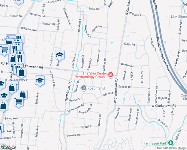 map of restaurants, bars, coffee shops, grocery stores, and more near 151 East Eckerson Road in Spring Valley