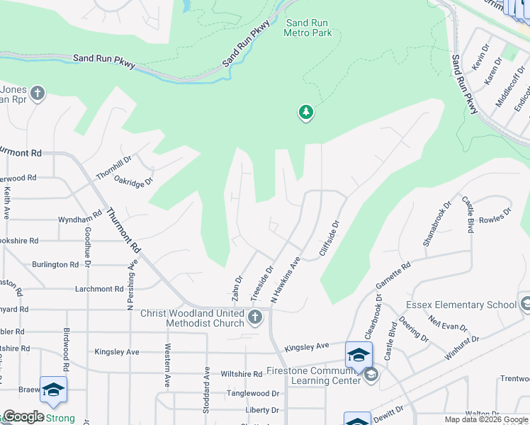 map of restaurants, bars, coffee shops, grocery stores, and more near 1718 Dominion Drive in Akron