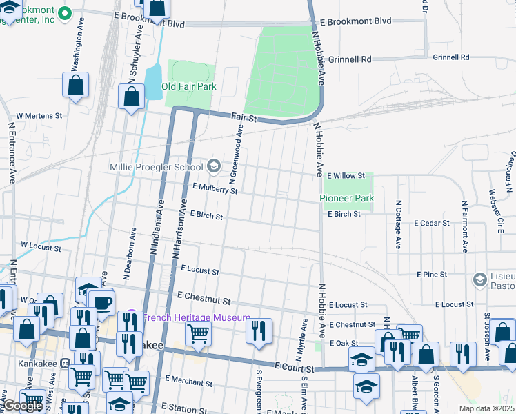 map of restaurants, bars, coffee shops, grocery stores, and more near 692 North Rosewood Avenue in Kankakee