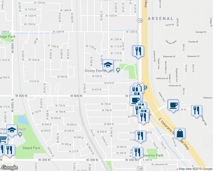 map of restaurants, bars, coffee shops, grocery stores, and more near 236 West 870 North in Sunset
