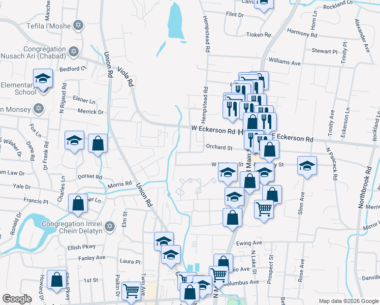 map of restaurants, bars, coffee shops, grocery stores, and more near 26 South Oak Street in Spring Valley