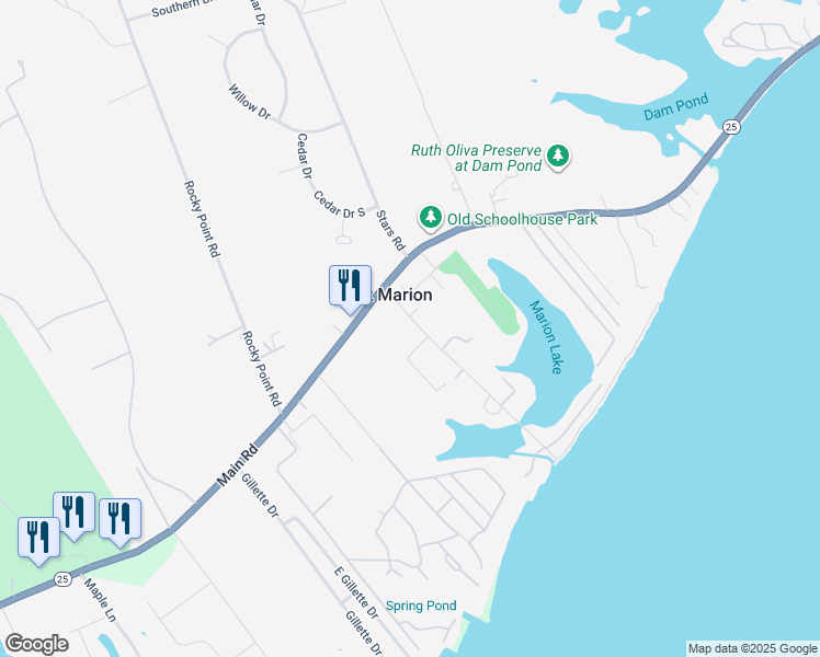 map of restaurants, bars, coffee shops, grocery stores, and more near 460 Bay Avenue in East Marion