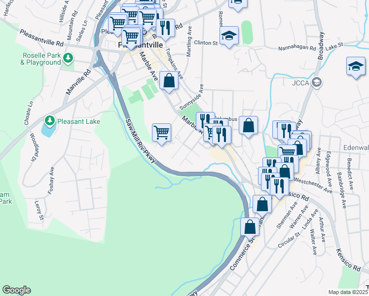 map of restaurants, bars, coffee shops, grocery stores, and more near 30 Booth Street in Pleasantville