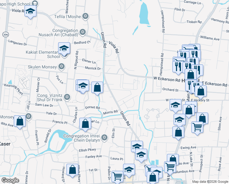 map of restaurants, bars, coffee shops, grocery stores, and more near 110 Union Road in Spring Valley