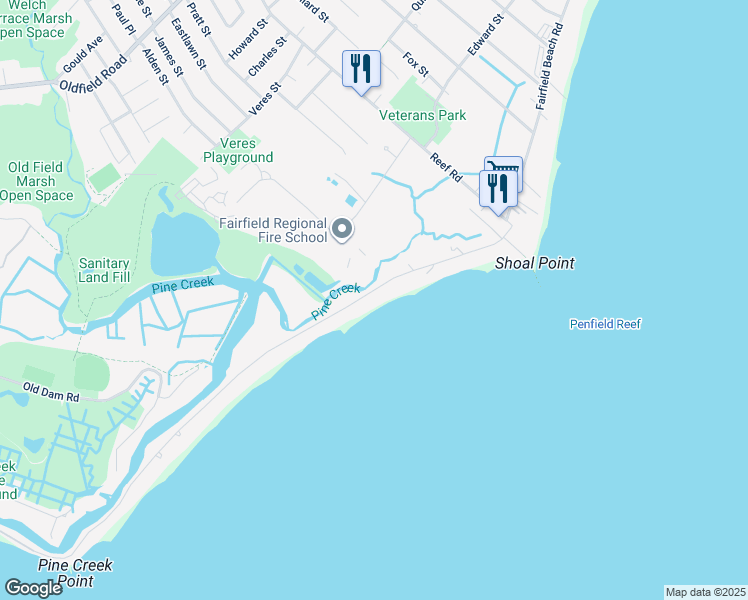 map of restaurants, bars, coffee shops, grocery stores, and more near 1148 Fairfield Beach Road in Fairfield