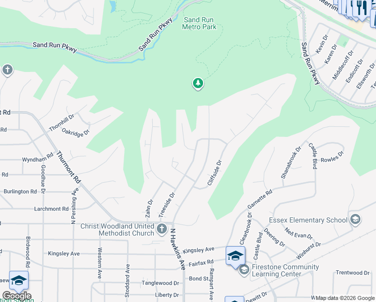 map of restaurants, bars, coffee shops, grocery stores, and more near 1685 Karg Drive in Akron
