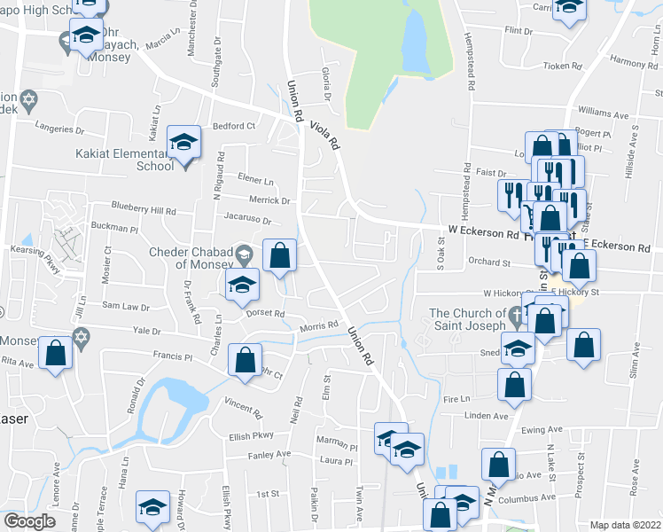 map of restaurants, bars, coffee shops, grocery stores, and more near 118 Union Road in Spring Valley