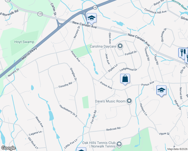 map of restaurants, bars, coffee shops, grocery stores, and more near 162 Ponus Avenue in Norwalk