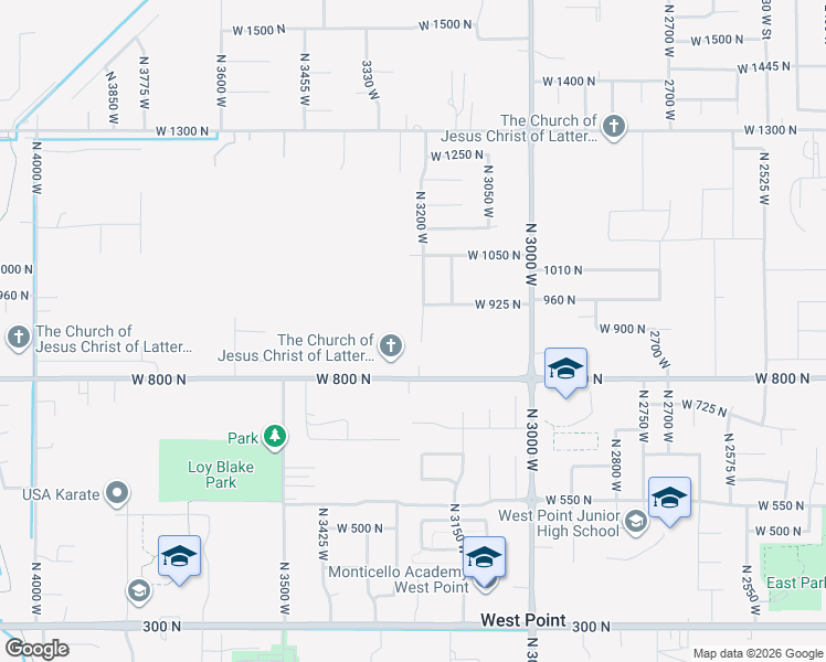 map of restaurants, bars, coffee shops, grocery stores, and more near 865 North 3200 West in West Point