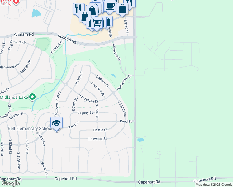 map of restaurants, bars, coffee shops, grocery stores, and more near 12205 South 73Rd Avenue in Papillion