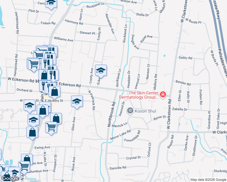 map of restaurants, bars, coffee shops, grocery stores, and more near 138 East Eckerson Road in Spring Valley
