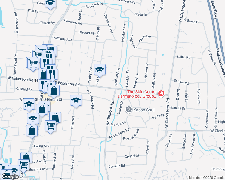 map of restaurants, bars, coffee shops, grocery stores, and more near 138 East Eckerson Road in Spring Valley