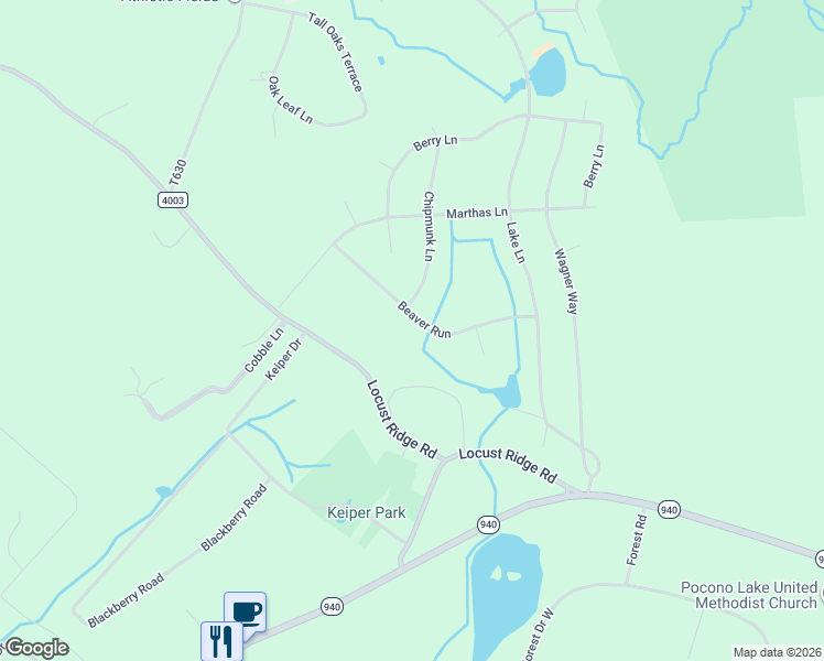 map of restaurants, bars, coffee shops, grocery stores, and more near 2038 Beaver Run Road in Monroe County