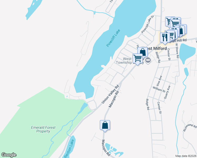 map of restaurants, bars, coffee shops, grocery stores, and more near 6 Pinecliff Lake Drive in West Milford