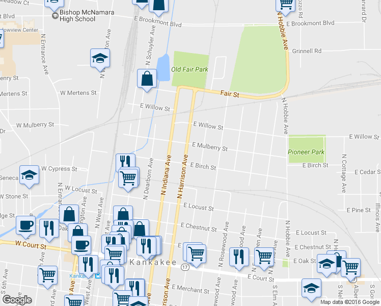 map of restaurants, bars, coffee shops, grocery stores, and more near 656 North Harrison Avenue in Kankakee