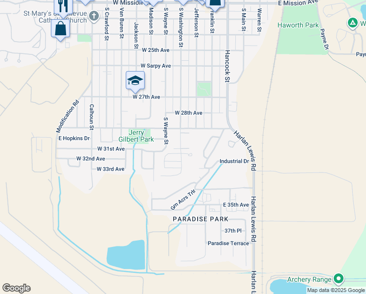 map of restaurants, bars, coffee shops, grocery stores, and more near 15 South Washington Street in Bellevue