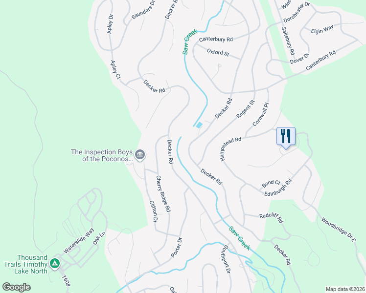 map of restaurants, bars, coffee shops, grocery stores, and more near 6293 Decker Road in Bushkill