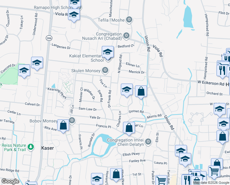map of restaurants, bars, coffee shops, grocery stores, and more near 29 North Rigaud Road in Spring Valley