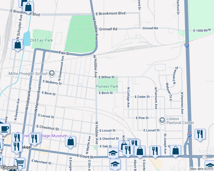 map of restaurants, bars, coffee shops, grocery stores, and more near 698 North Hobbie Avenue in Kankakee