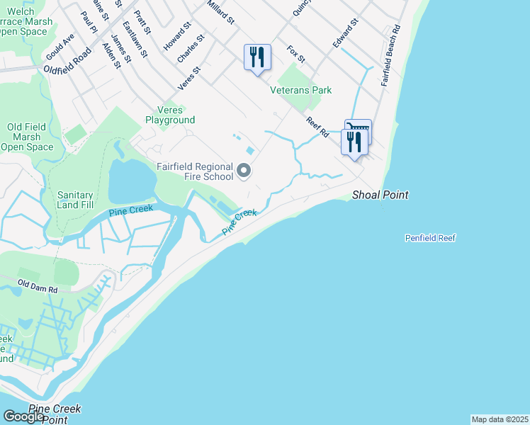 map of restaurants, bars, coffee shops, grocery stores, and more near 1148 Fairfield Beach Road in Fairfield