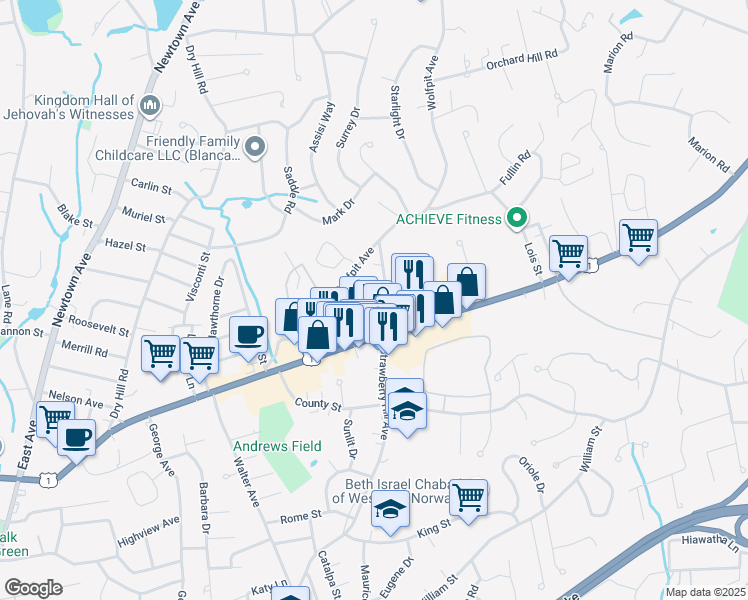map of restaurants, bars, coffee shops, grocery stores, and more near 329 Strawberry Hill Avenue in Norwalk