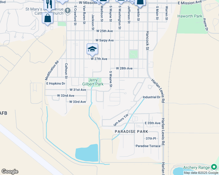 map of restaurants, bars, coffee shops, grocery stores, and more near 3006 Wayne Street in Bellevue