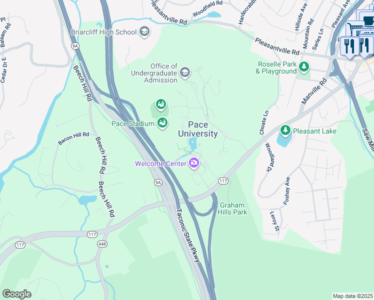 map of restaurants, bars, coffee shops, grocery stores, and more near Miller Hall in Westchester County