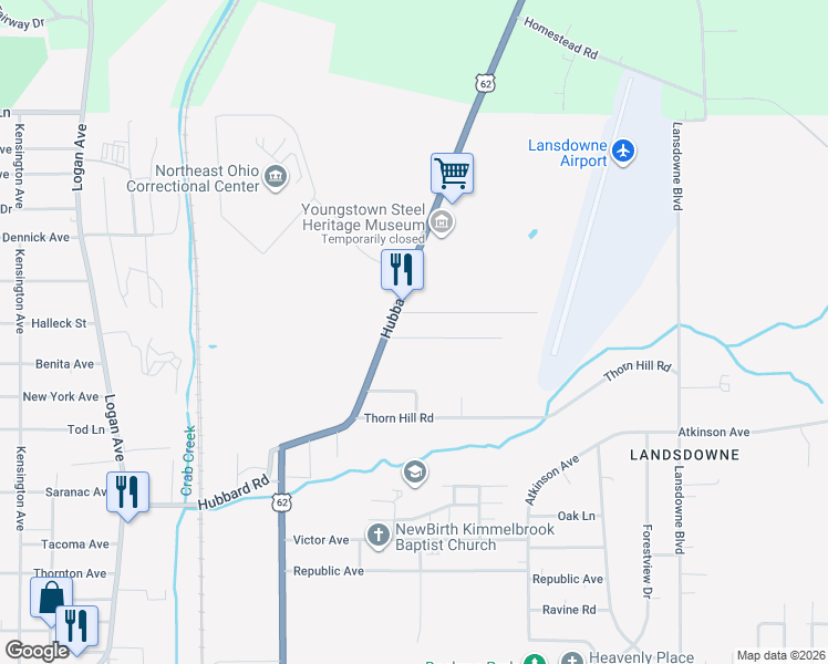 map of restaurants, bars, coffee shops, grocery stores, and more near 1440 Holland Avenue in Youngstown