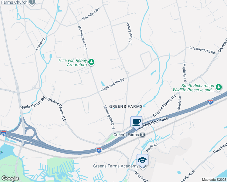 map of restaurants, bars, coffee shops, grocery stores, and more near 109 Morningside Drive South in Westport