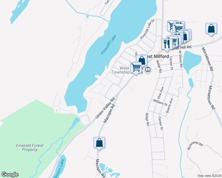 map of restaurants, bars, coffee shops, grocery stores, and more near 16 Meadow Road in West Milford