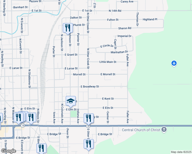 map of restaurants, bars, coffee shops, grocery stores, and more near 1405 East Morrell Street in Streator