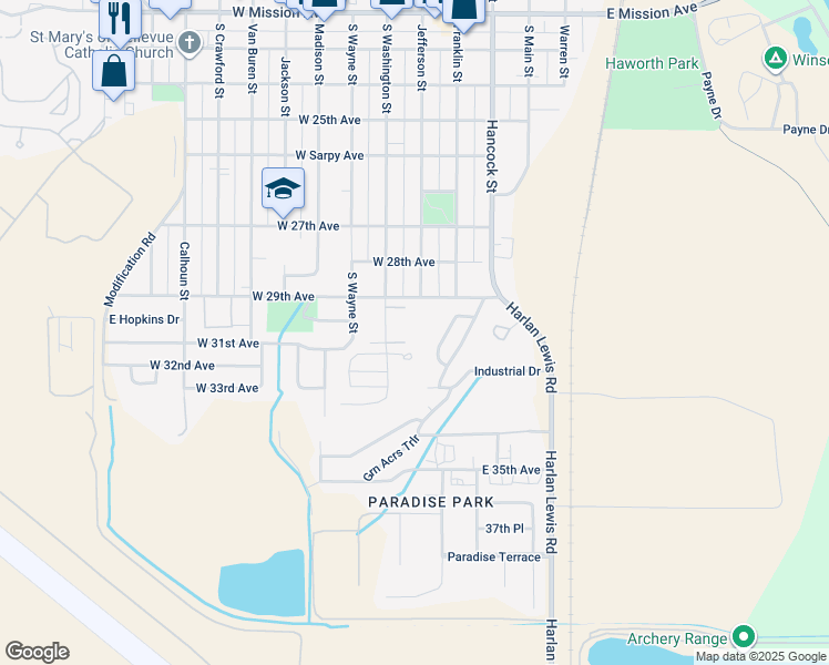 map of restaurants, bars, coffee shops, grocery stores, and more near 2911 Washington Street in Bellevue