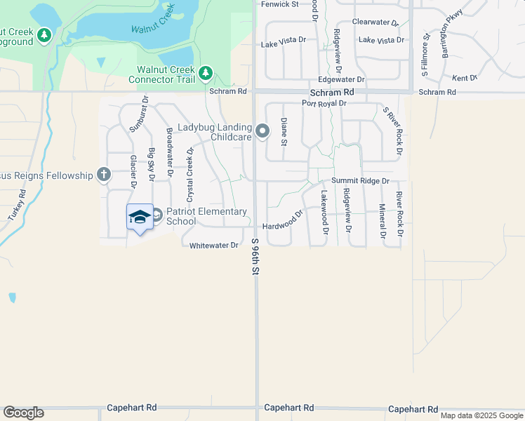 map of restaurants, bars, coffee shops, grocery stores, and more near 2318 Walnut Creek Drive in Papillion
