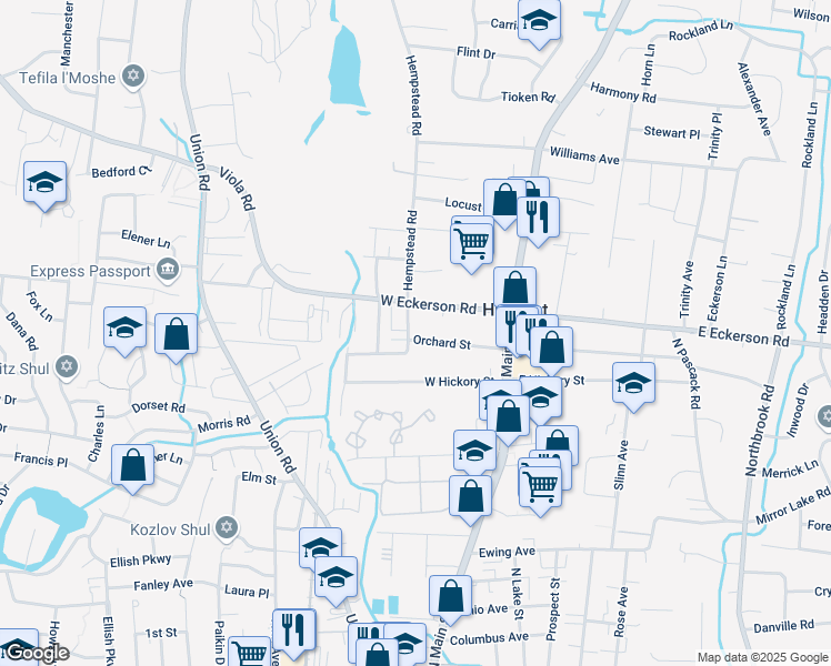map of restaurants, bars, coffee shops, grocery stores, and more near 31 Orchard Street in Spring Valley