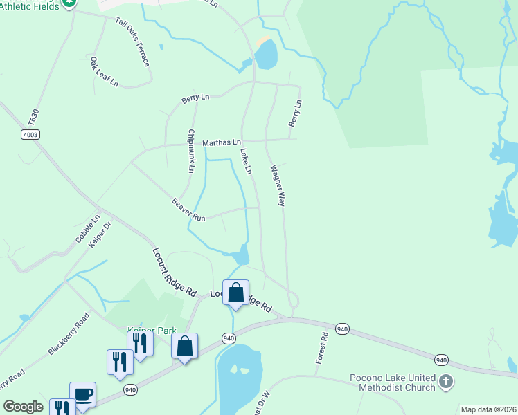 map of restaurants, bars, coffee shops, grocery stores, and more near 1028 Beaver Run in Monroe County