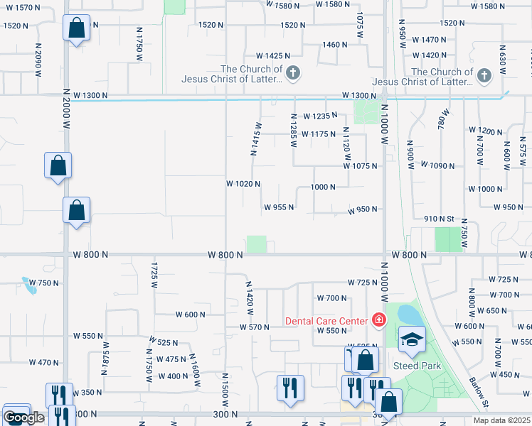 map of restaurants, bars, coffee shops, grocery stores, and more near 934 North 1385 West in Clinton