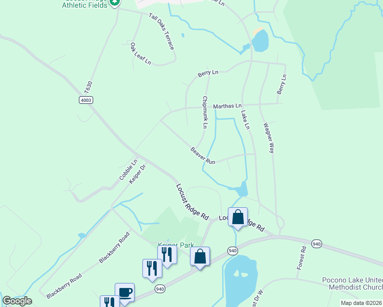 map of restaurants, bars, coffee shops, grocery stores, and more near 2038 Beaver Run in Monroe County