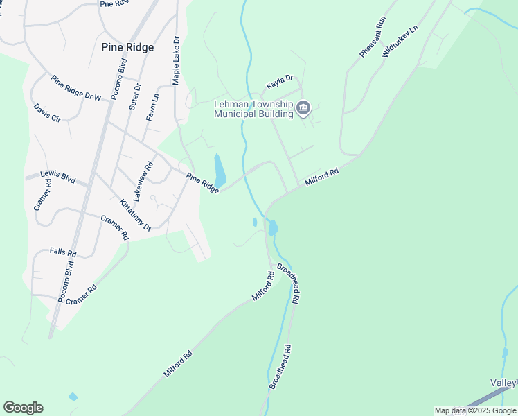 map of restaurants, bars, coffee shops, grocery stores, and more near 2615 Milford Road in Bushkill