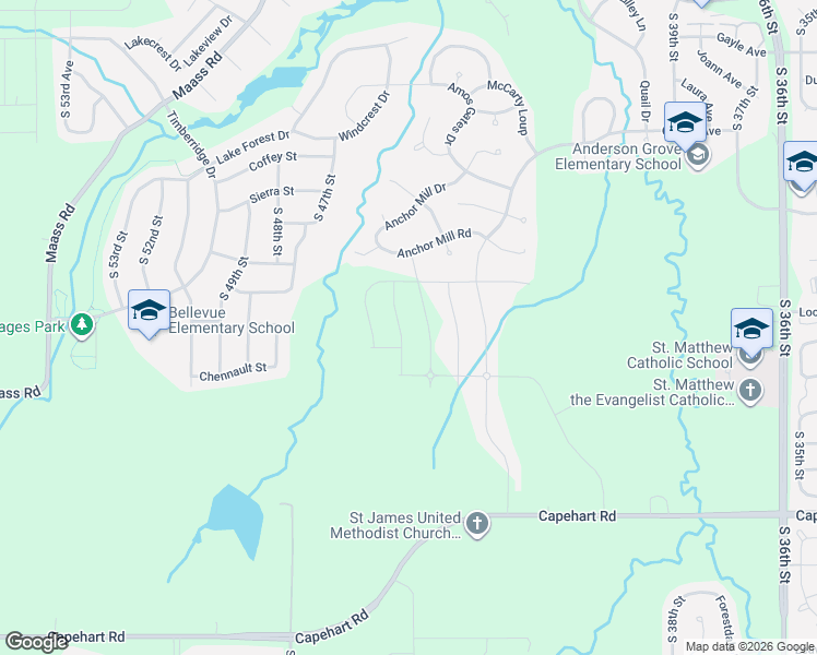 map of restaurants, bars, coffee shops, grocery stores, and more near 4505 Anchor Mill Road in Papillion